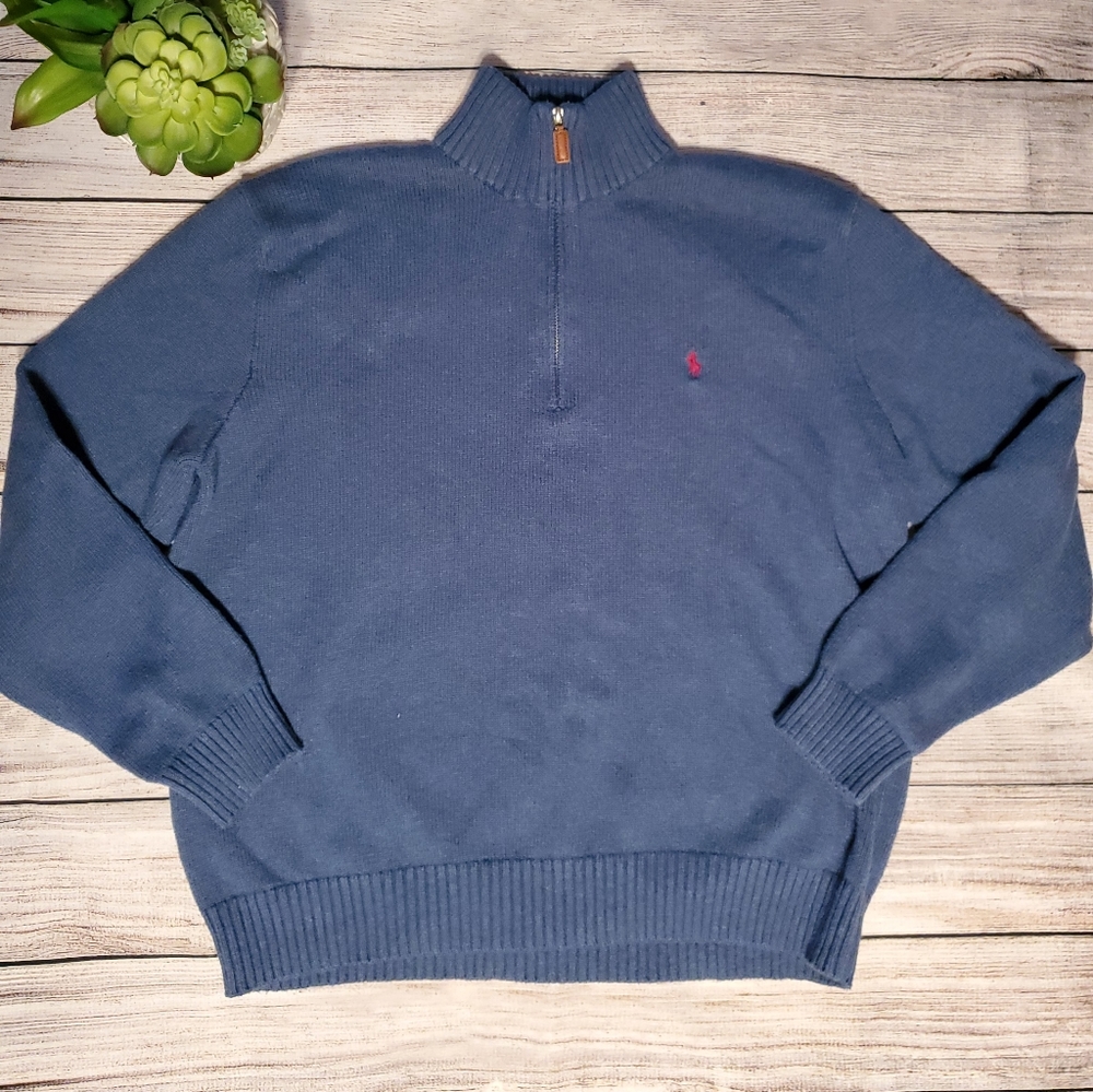POLO RALPH LAUREN XL Blue 1/4 Zip Pullover Sweater